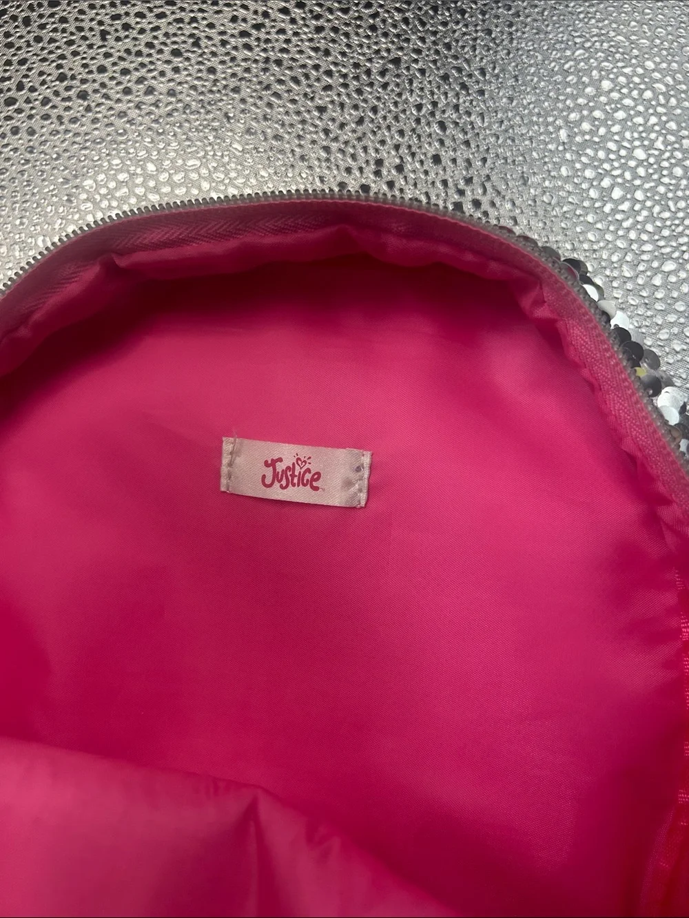 Justice Iridescent Sequin Mini Backpack with Pink Accents